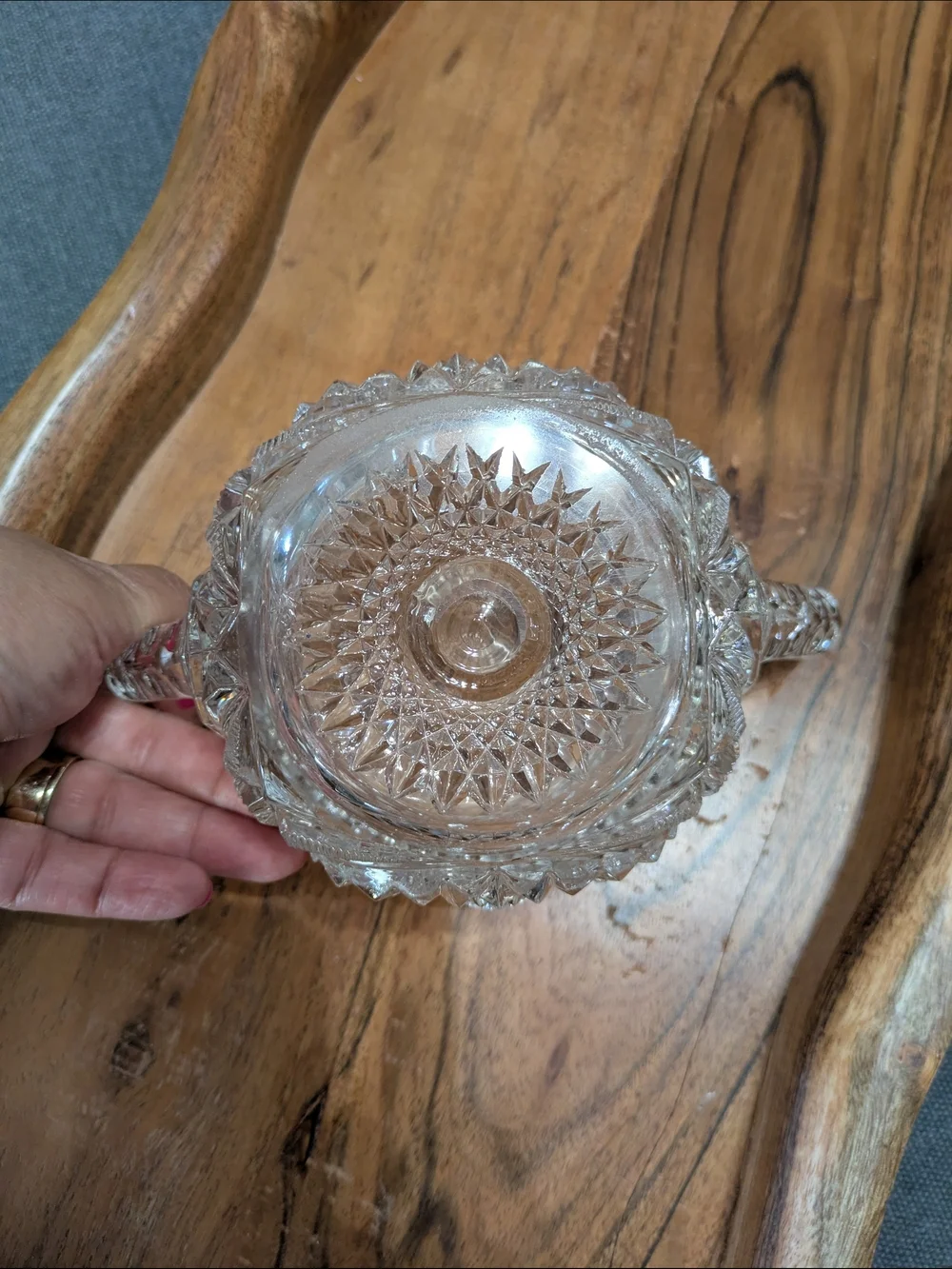 Cut Glass Sugar Bowl with Decorative Handles - Clear